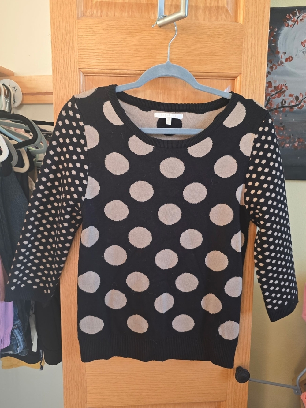Polka Dot Knit Sweater - Black and Beige